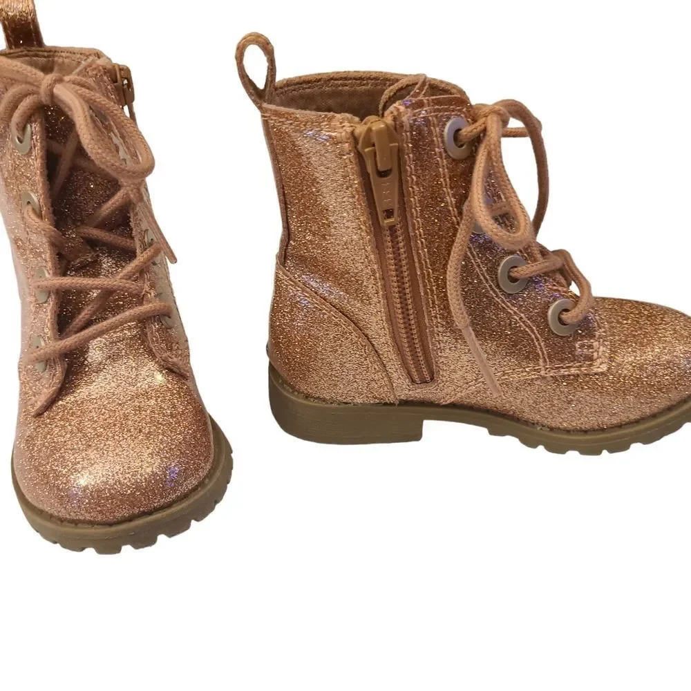 Boots For Little Girls Rose Gold Lace-Up Glittery sz 7